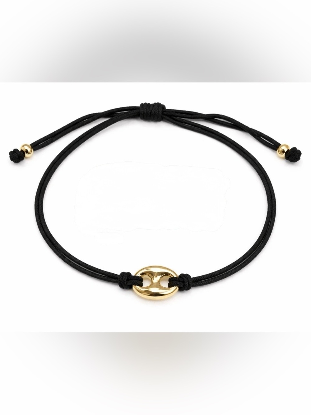 Gold Disc Cord Necklace - Black